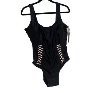 NWT 1x Juicy Couture 1Piece Plus Lace Up Swim Suit in Blue Denim